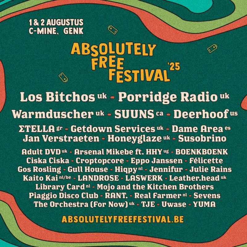 25 acts vervolledigen de line-up van Absolutely Free Festival!